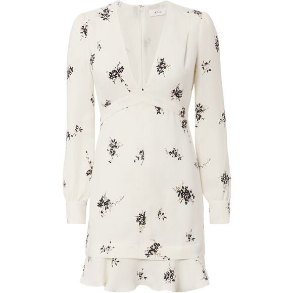 ALC Women's size 2 Silk Floral Sana Mini Dress Flounce Hem Brunch Going Out - Picture 2 of 9